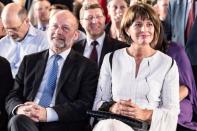 Swiss Federal Councillor Doris Leuthard and Swiss President of the National Council Dominique De Buman await Pope Francis who will celebrate the Holy Mass at Palexpo hall in Geneva, Switzerland June 21, 2018. Martial Trezzini/Pool via REUTERS