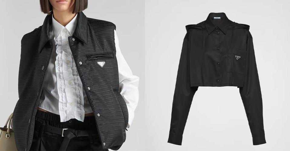 圖左至右為夾棉Re-Nylon背心與Re-Nylon華達呢襯衫。圖片來源：Prada