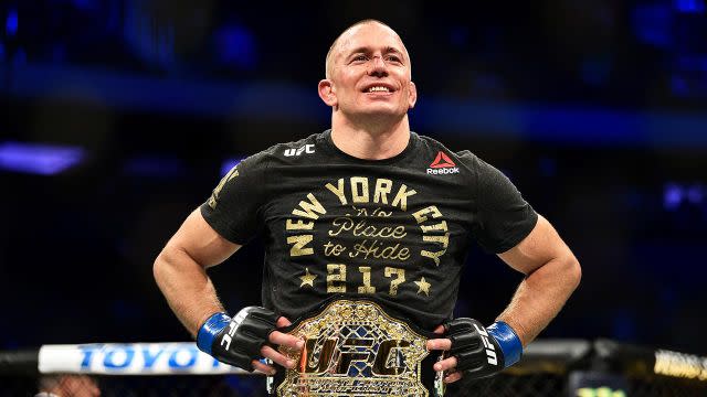 GSP soaks up the atmosphere after his dream UFC return. Pic: Getty