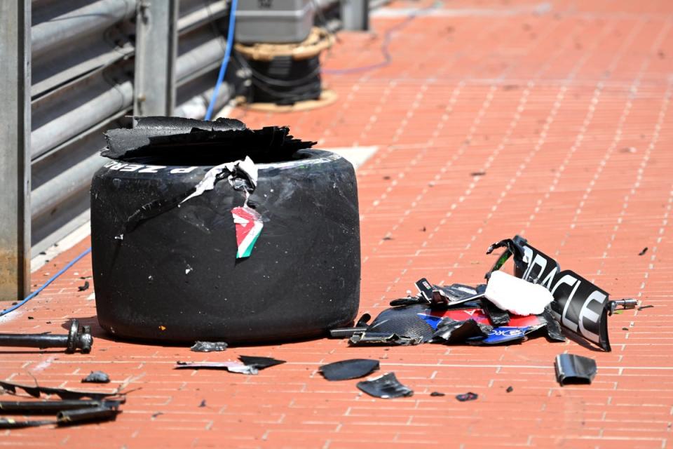 One of Perez’s tyres flew over the fence and onto the pavement (Getty Images)