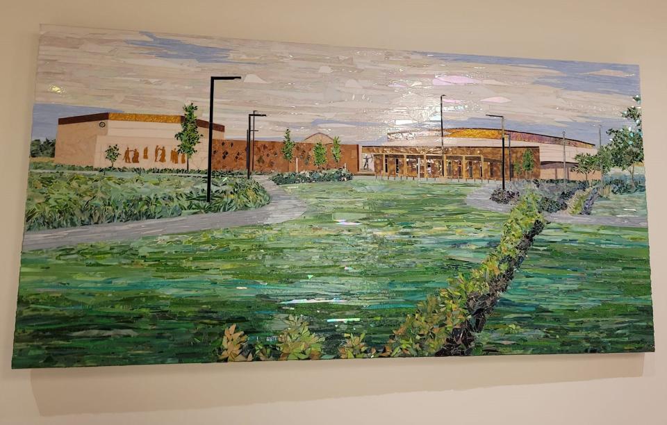 The glass mosaic "Gifts of Past and Present," by Oklahoma Choctaw artist Lauretta Newby-Coker, is on view at the Choctaw Cultural Center in Calera, near Durant.