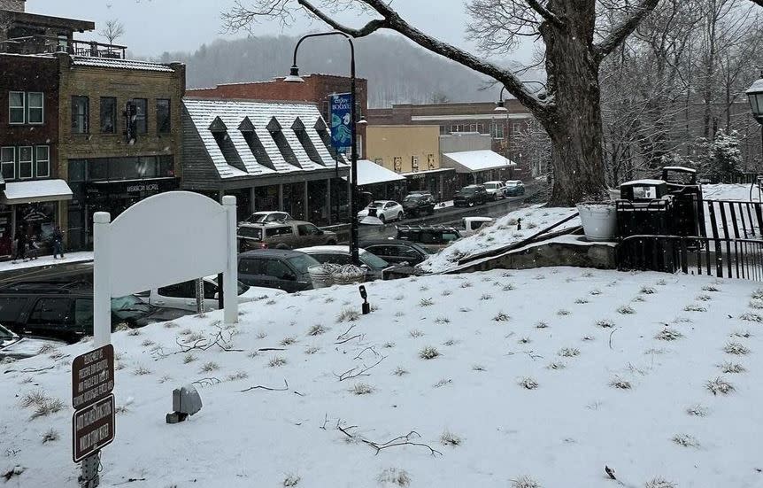 Snow in Boone around noon Monday. Photo from town of Boone.