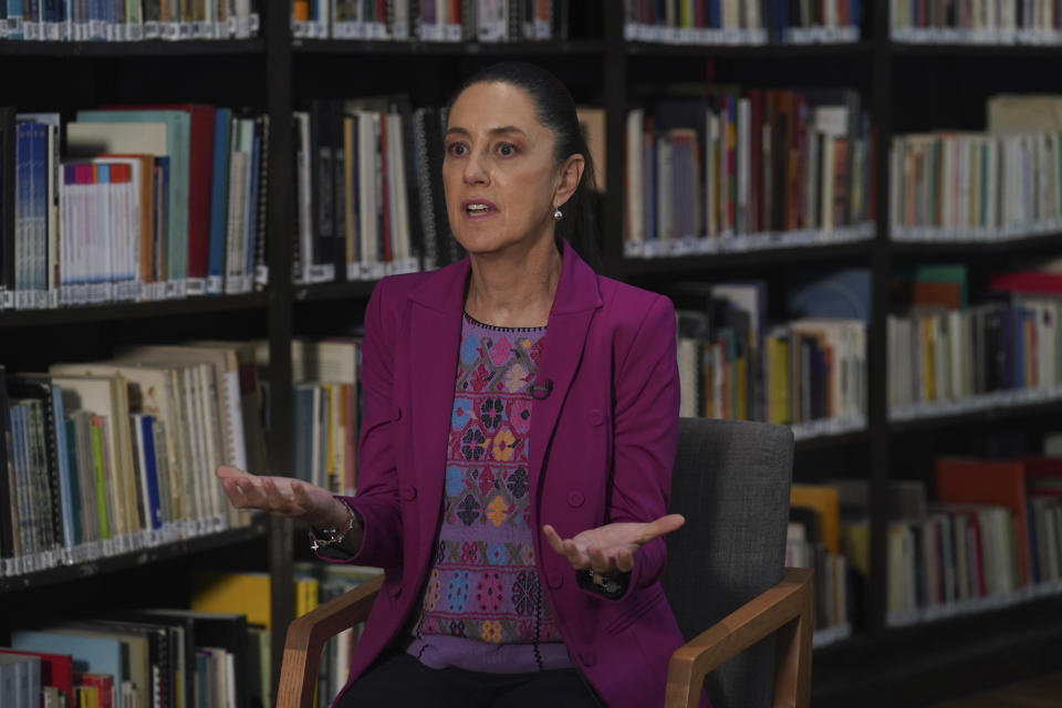 Mexico City Mayor Claudia Sheinbaum speaks during an interview at La Carbonera Library, in Mexico City, Thursday, March 2, 2023. (AP Photo/Marco Ugarte)