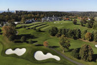 FILE - This aerial image taken with a drone, shows Trump National Golf Club is seen in Briarcliff Manor, NY., Wednesday, Oct. 20, 2021. The New York attorney general, Tuesday, Jan. 18, 2022, says her investigators have uncovered evidence that former President Donald Trump's company used "fraudulent or misleading" valuations of its golf clubs, skyscrapers and other property to get loans and tax benefits. (AP Photo/Seth Wenig, File)