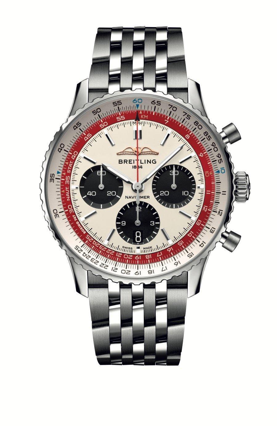 百年靈（BREITLING）Navitimer B01「波音747」限量錶，全球限量747只，僅於百年靈專賣店限定發售。定價約NT$292,250（鍊帶款）。