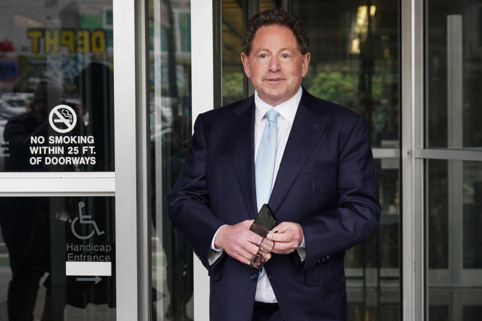 SAN FRANCISCO, CALIFORNIA - JUNE 28: Bobby Kotick, CEO of Activision Blizzard, leaves federal court on June 28, 2023 in San Francisco, California. Top executives from Microsoft and Activision Blizzard will be testifying during a five-day hearing against the FTC to determine the fate of a $68.7B merger of the two companies.  (Photo by Loren Elliott/Getty Images)