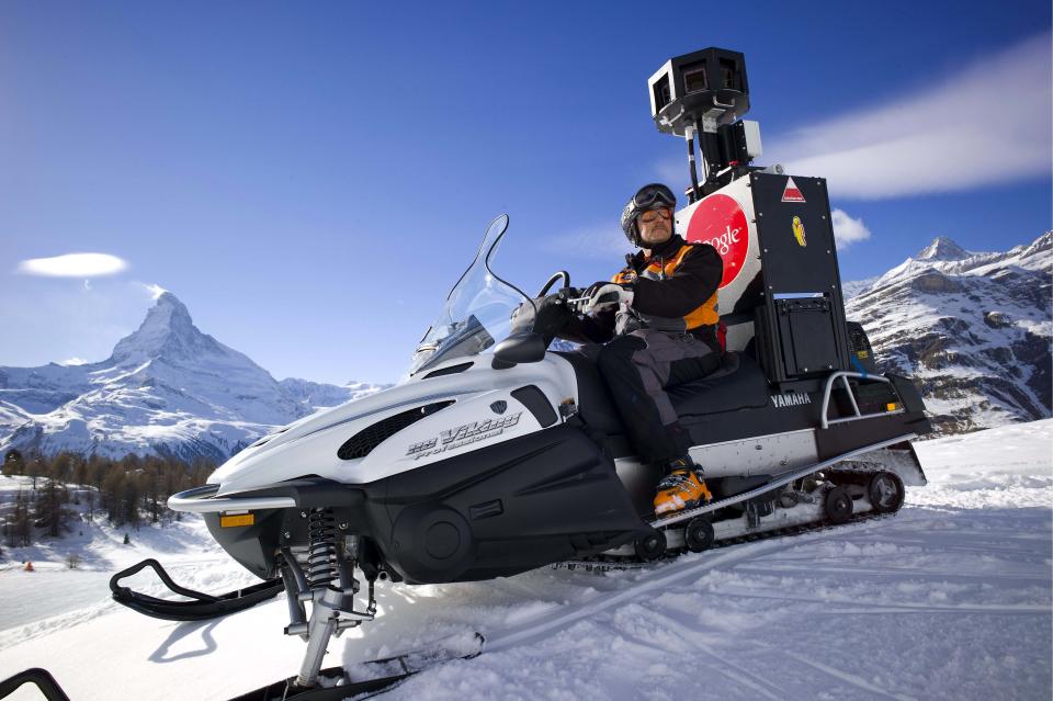 FILE - In this Feb. 21, 2011 file picture the Google Street View Snow Mobile takes pictures of ski slopes for Google's Street View in front of the Matterhorn mountain in Zermatt, Switzerland. Switzerland's supreme court has ruled that Google doesn't need to be perfect when it comes to privacy. The Internet giant has won a partial repeal of a lower court decision that required the company to guarantee absolute anonymity for people pictured in its popular Street View service. It must be accepted that up to a maximum of 1 percent of the images uploaded are insufficiently anonymized," the Swiss Federal Tribunal said in a statement Friday June 8, 2012. (AP Photo/Keystone, Olivier Maire,File)