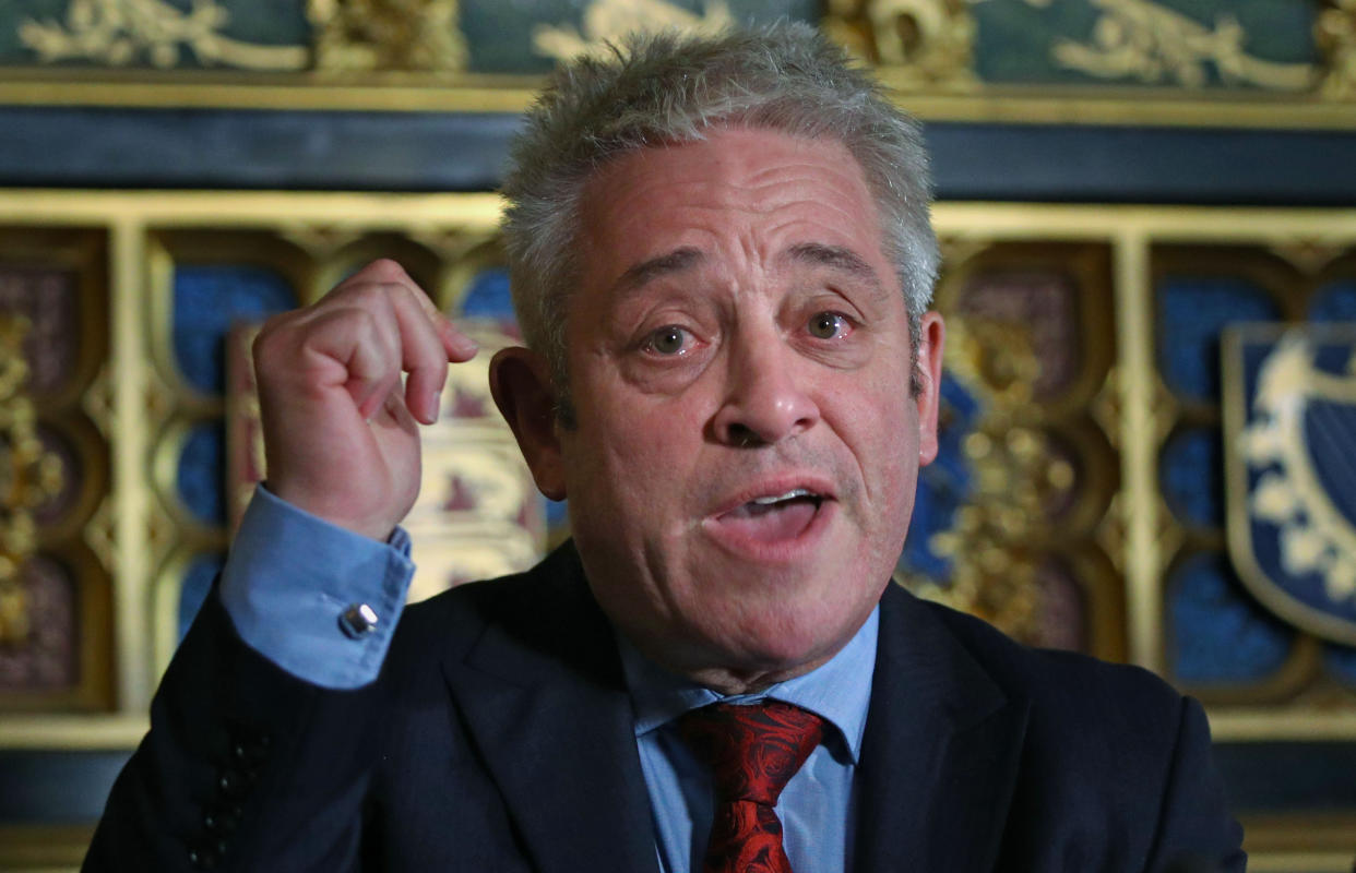 Commons Speaker John Bercow speaking at an Association of Jewish Refugees event in the Houses of Parliament in Westminster, London, on the 80th anniversary of the Kindertransport scheme.