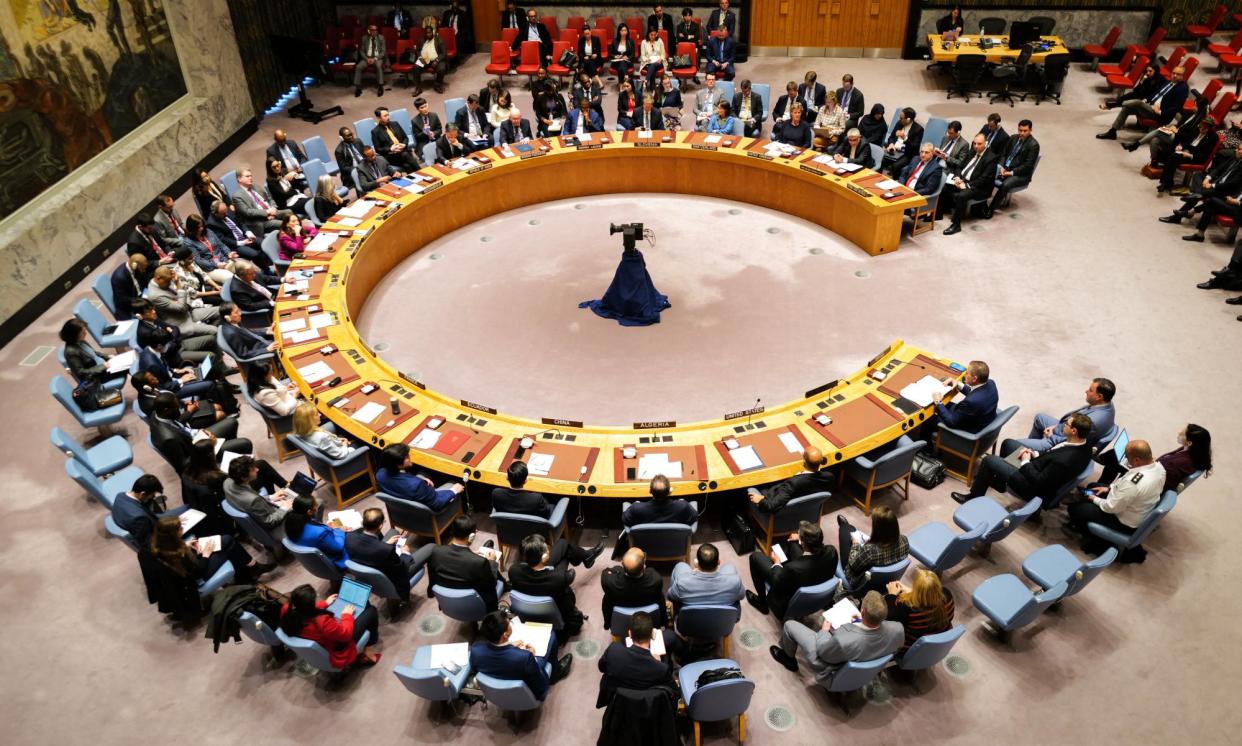 <span>The UN security council holds a meeting on the situation in the Middle East on 14 April 2024. </span><span>Photograph: AFP/Getty</span>