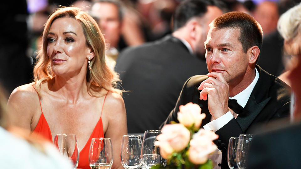 Ben Cousins and Kellye Fergus, pictured here at the 2021 Brownlow Medal count at Optus Stadium. 