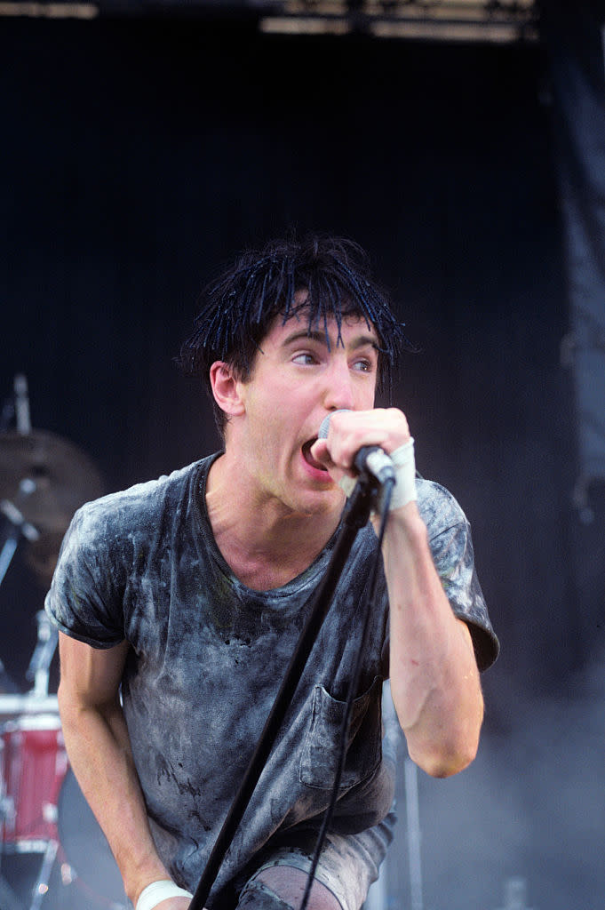 Trent Reznor performing with Nine Inch Nails at Lollapalooza in Waterloo, New Jersey on August 14, 1991. (Photo by Ebet Roberts/Redferns)