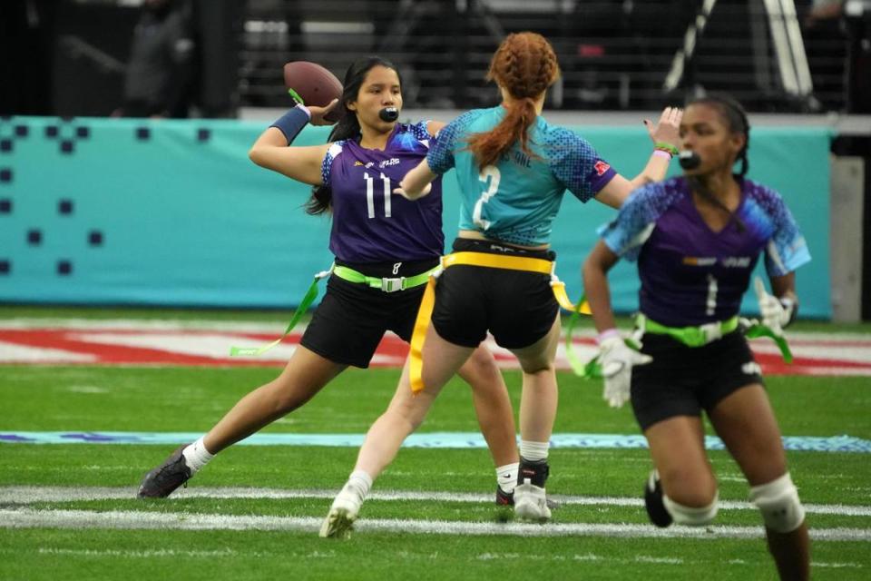 The Pro Bowl girls flag football age 14 and under championship game is played at Allegiant Stadium.