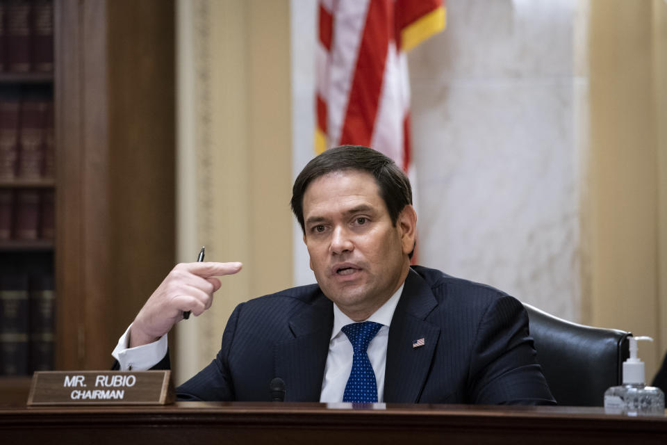Committee Chairman Sen. Marco Rubio, R-Fla., speaks during a Senate Small Business and Entrepreneurship hearing to examine implementation of Title I of the CARES Act, Wednesday, June 10, 2020 on Capitol Hill in Washington. (Al Drago/Pool via AP)
