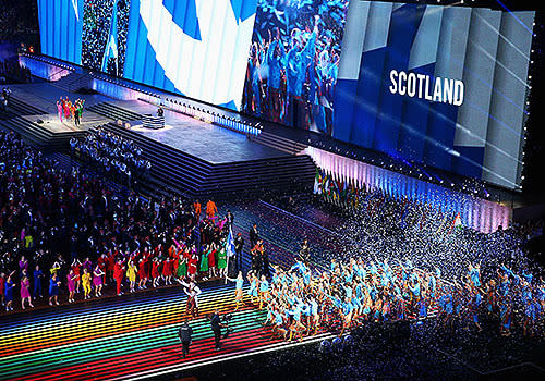 The Scotland Commonwealth Games team are presented to the fans at Celtic Park.