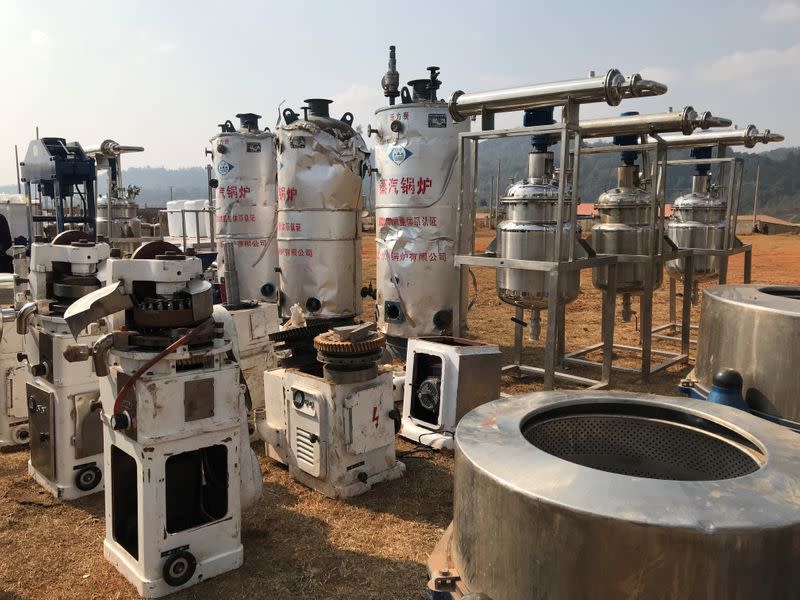 Undated handout photo of high pressure chemical reactors, and mixers used for manufacturing illicit drugs seized by Myanmar police and military near Loikan village in Shan State