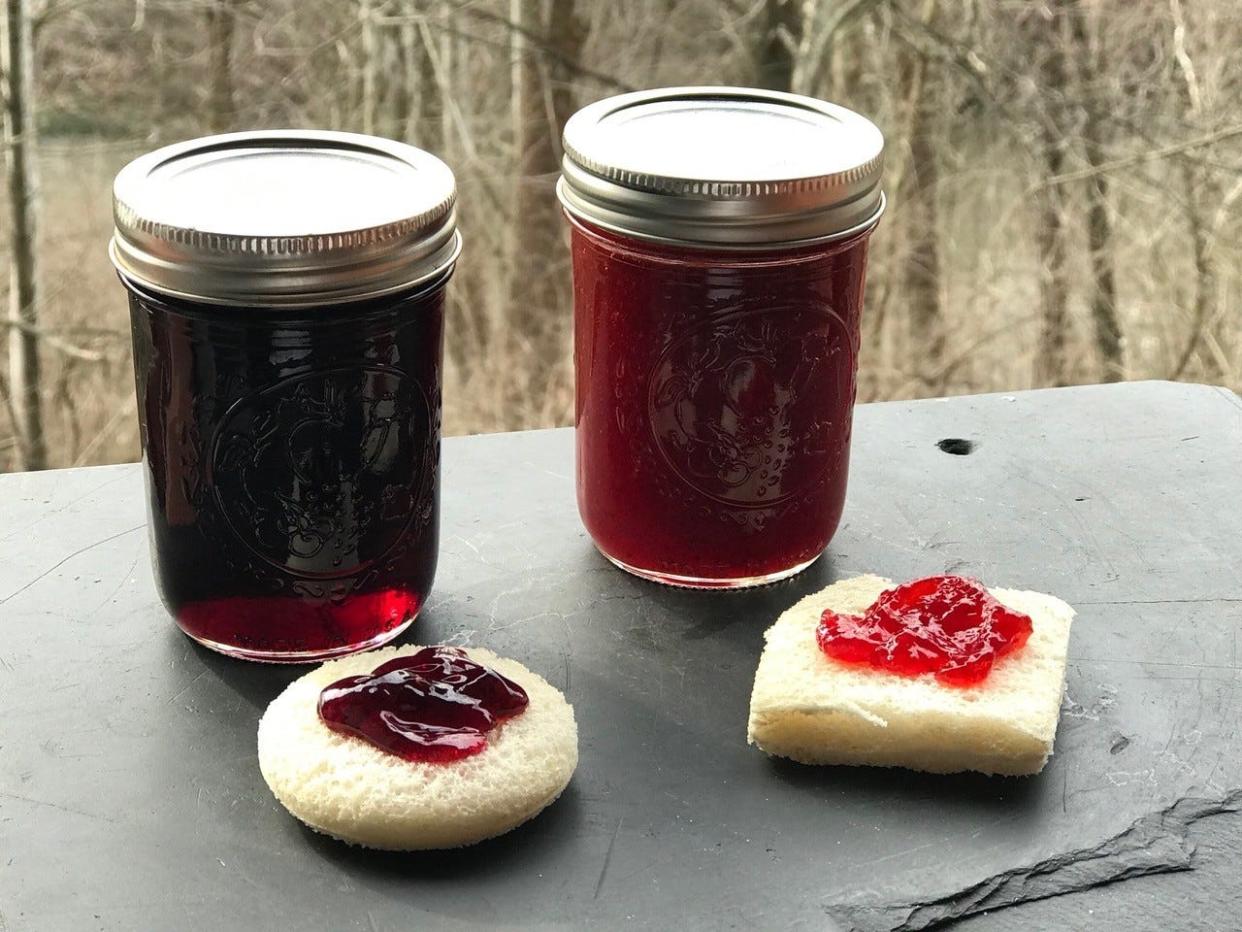 Grape jelly and strawberry jam