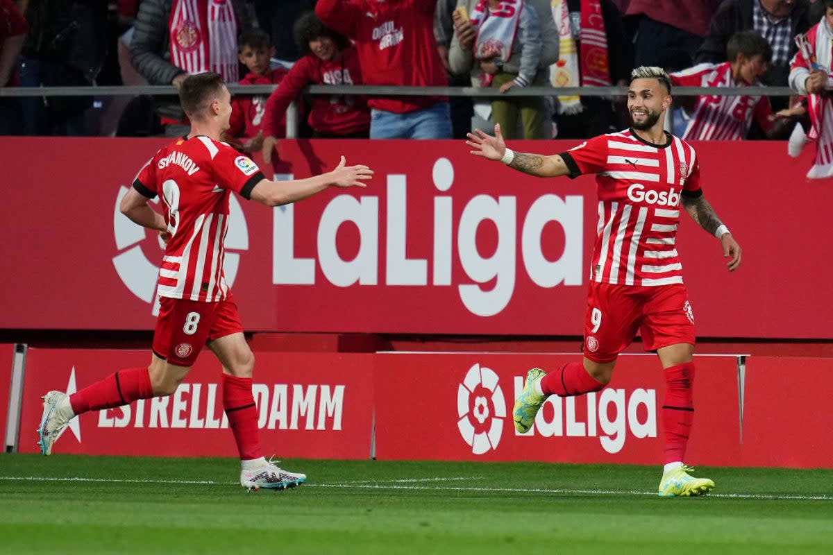 Valentin Castellanos, right, celebrates his second of four goals against Real Madrid (Getty Images)