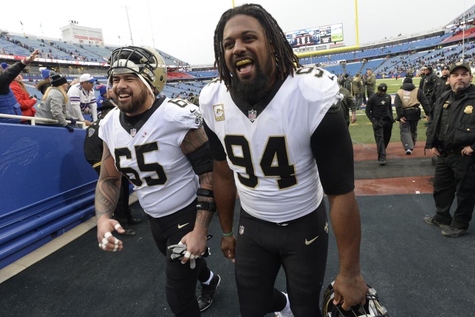 New Orleans Saints superstar defensive end Cameron Jordan has achieved the football “triple-double,” which hasn’t happened since J.J. Watt did so in 2014 .(AP Photo/Adrian Kraus)