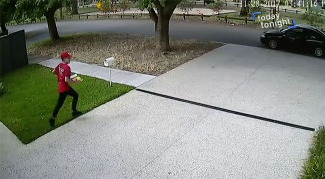 Mr Svensson's CCTV footage captured one of many parcel thieves targeting homes this Christmas. Source: Today Tonight