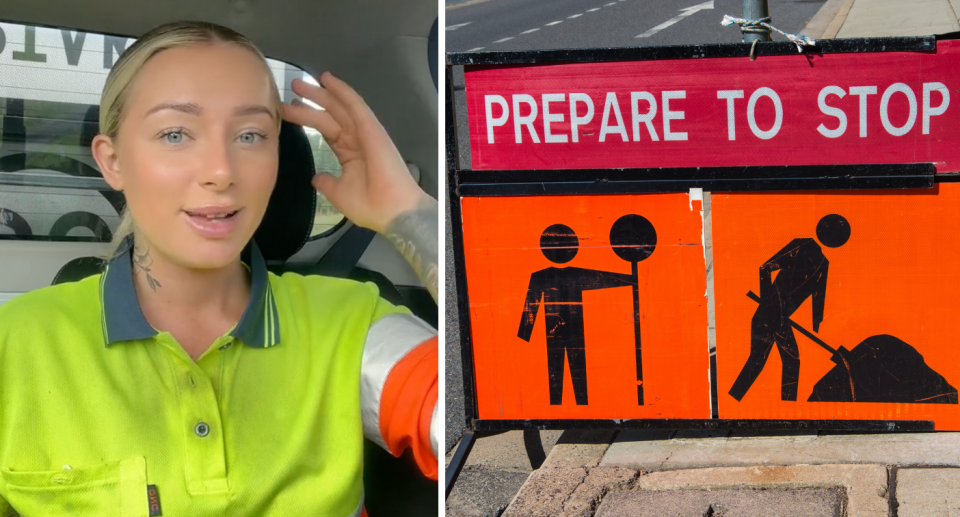 Road traffic controller Nyah said it's not an 'easy' job and there's a lot more to it than just twisting a sign. (Source: TikTok/Getty)
