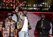 <p>Busta Rhymes, Nas and RZA of Wu-Tang Clan perform during the New York State of Mind tour finale at the Oakland Arena on Oct. 1 in Oakland, California.</p>