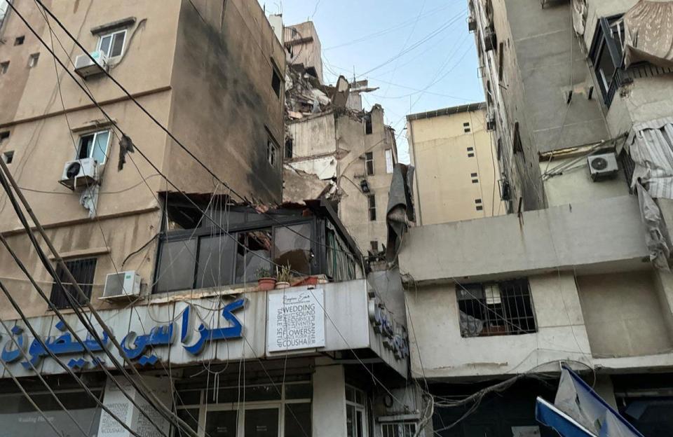 A view shows damage after what security sources said was a strike on Beirut's southern suburbs on July 30.