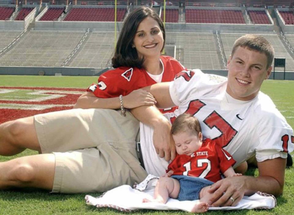 NC State Football Twitter Phillip Rivers, his wife Tiffany Rivers, and their daughter, Halle, posing