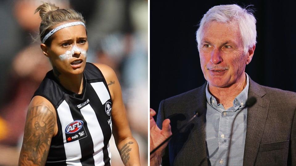 Moana Hope and Mick Malthouse clashed over his thoughts on women’s football last September. Source: Getty