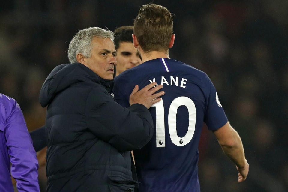 Jose Mourinho and Tottenham won't have the services of Harry Kane at home against Liverpool. (Photo by ADRIAN DENNIS/AFP via Getty Images)