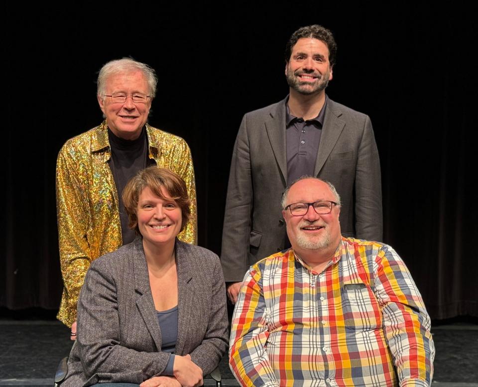 Left to right: Mark Schwamberger (top rear), Alyssa Ryan (sitting), Joe Bishara (top right) and Robert Cooperman (sitting right), leaders of the Abbey Theater's resident companies