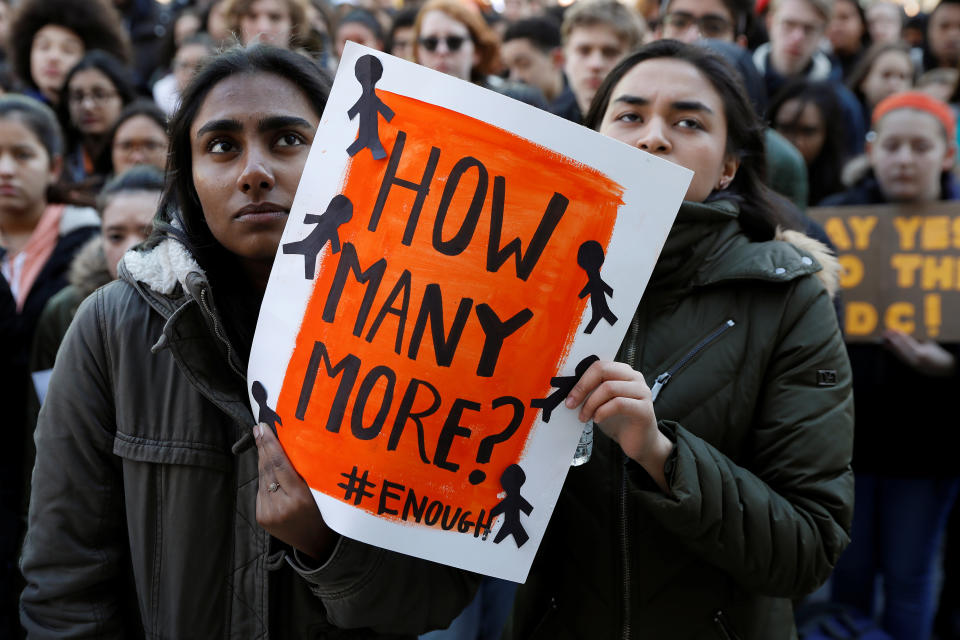 <p>Students participate in a march in support of the National School Walkout in the Queens borough of New York City, New York, U.S., March 14, 2018. (Photo: Shannon Stapleton/Reuters) </p>