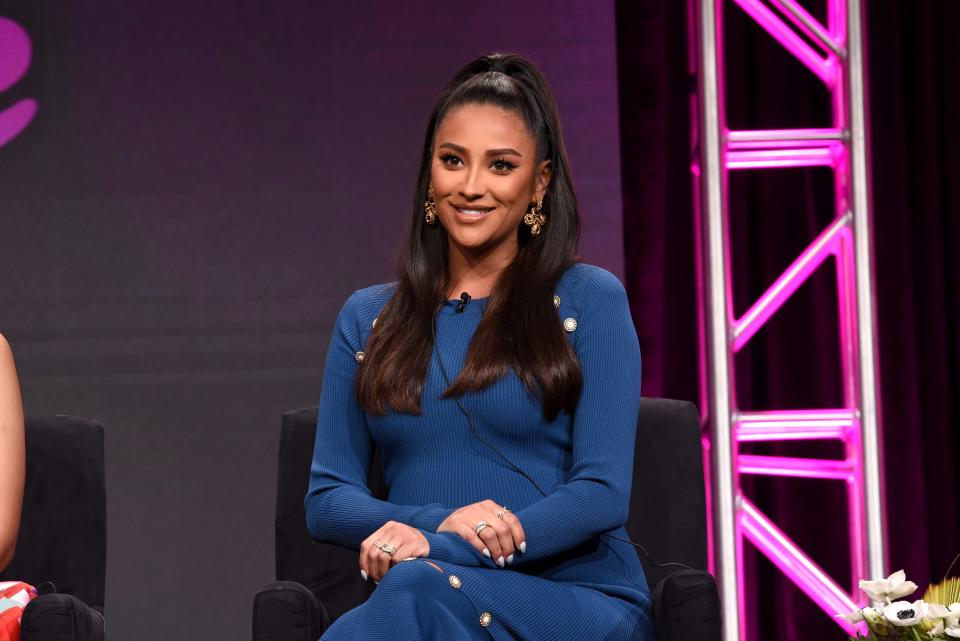 Shay Mitchell speaks onstage during the Hulu 2019 Summer TCA Press Tour.