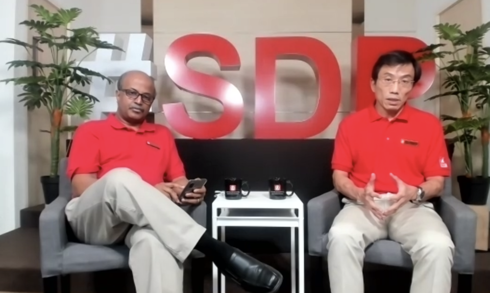 SDP chairman Paul Tambyah (left) and secretary-general Chee Soon Juan speaking during the “Meet The Press: Alternative Ideas and Proposals for Post-COVID Singapore” held on the night of 24 June, 2020. (SCREENCAP)