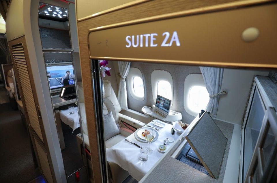A first-class suite on an Emirates Boeing 777.