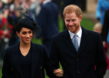 Britain's Prince Harry, Duke of Sussex and Meghan, Duchess of Sussex arrive at St Mary Magdalene's church for the Royal Family's Christmas Day service on the Sandringham estate in eastern England, Britain, December 25, 2018. REUTERS/Hannah McKay