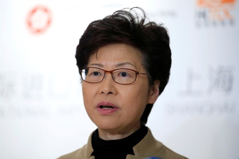 Hong Kong's Chief Executive Carrie Lam attends a news conference ahead of a Hong Kong Chamber of Commerce dinner in Shanghai