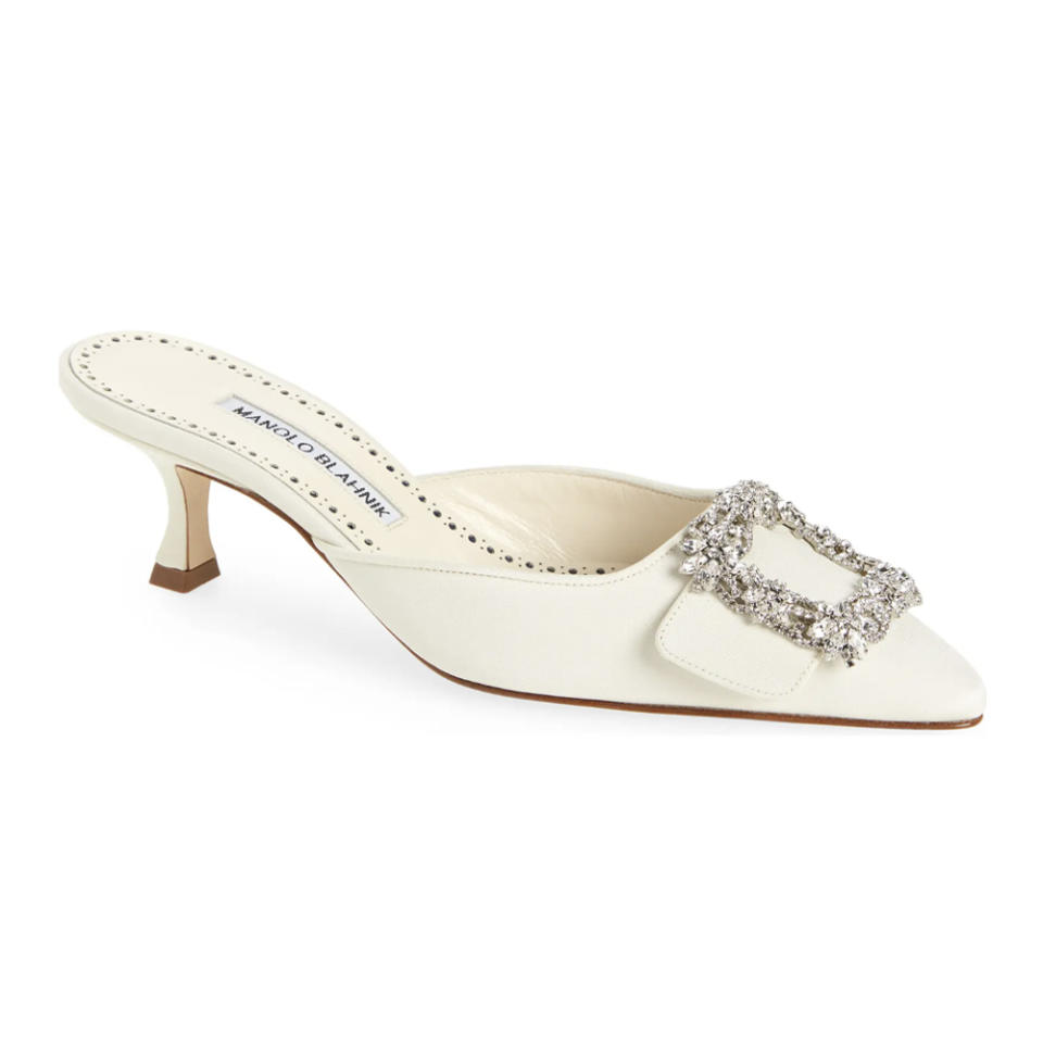 Manolo Blahnik Maysale Crystal Buckle Pointed Toe Mules