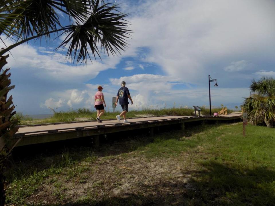 The wooden boardwalk along Restaurant Row in West Biloxi is very popular with walkers and was extended using grants to Biloxi and Harrison County from tidelands funds.