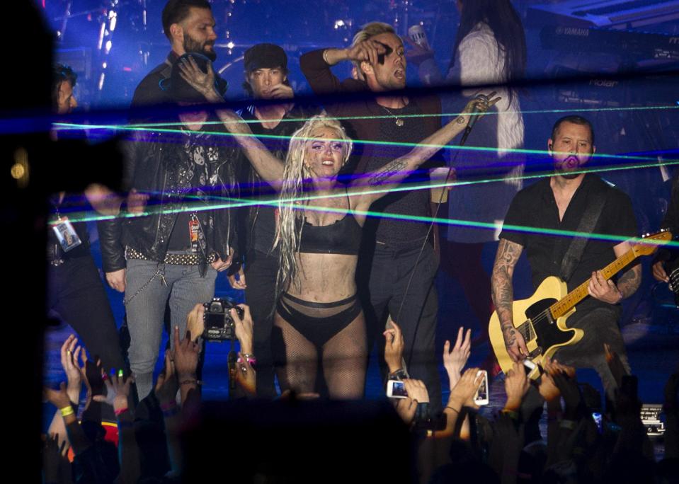 Lady Gaga performs at Stubb's in Austin, Texas, during the South by Southwest Music Festival on Thursday March 13, 2014. (AP Photo/Austin American-Statesman, Jay Janner)