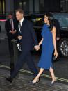 <p>Meghan opted for a head-to-toe royal blue outfit to attend a charity concert in London with Prince Harry. Her sleeveless dress was by designer Jason Wu and she paired it with matching blue heels by her favourite shoe designer, Aquazzura.</p>
