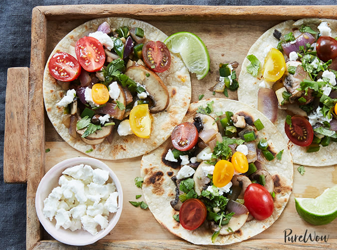 Poblano and Mushroom Tacos with Tomatoes and Goat Cheese