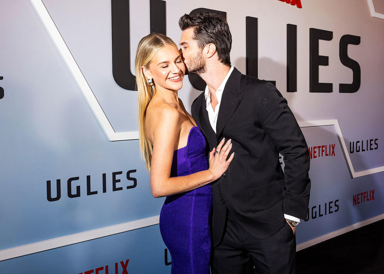 FEATURE Chase Stokes Sweetly Kisses Girlfriend Kelsea Ballerini Cheek at Uglies Premiere