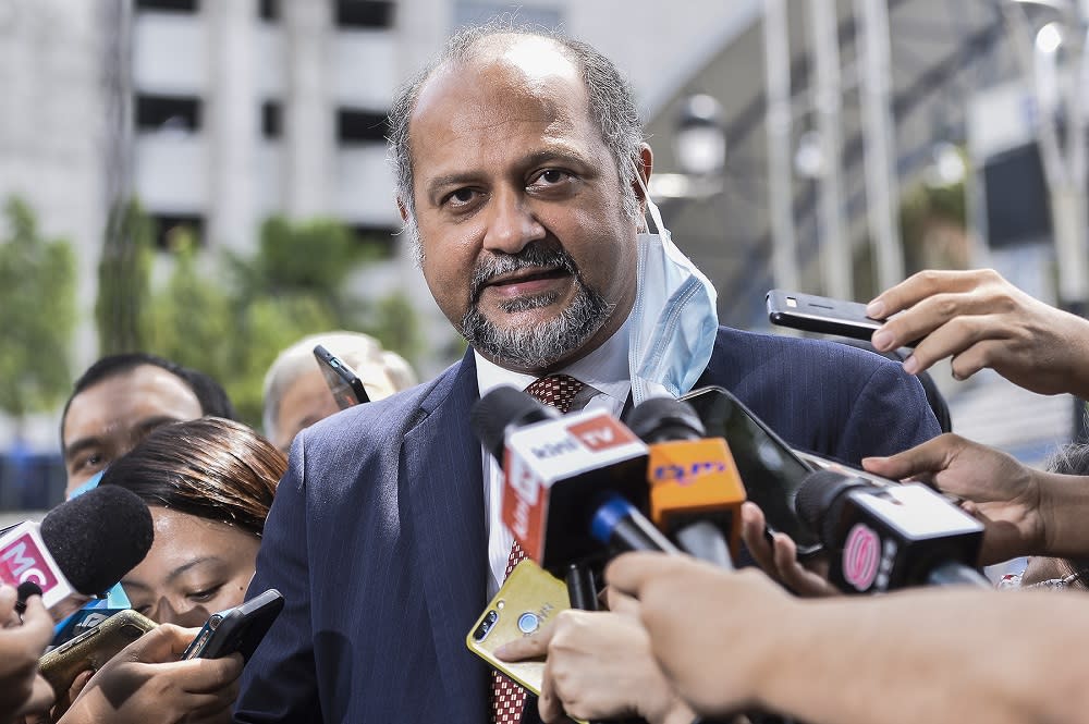 Lawyer Gobind Singh Deo speaks to reporters outside the Bukit Aman police headquarters in Kuala Lumpur June 23, 2020. ― Picture by Miera Zulyana