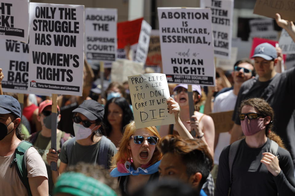 Pro-abortion-rights demonstrators marching in Boston.