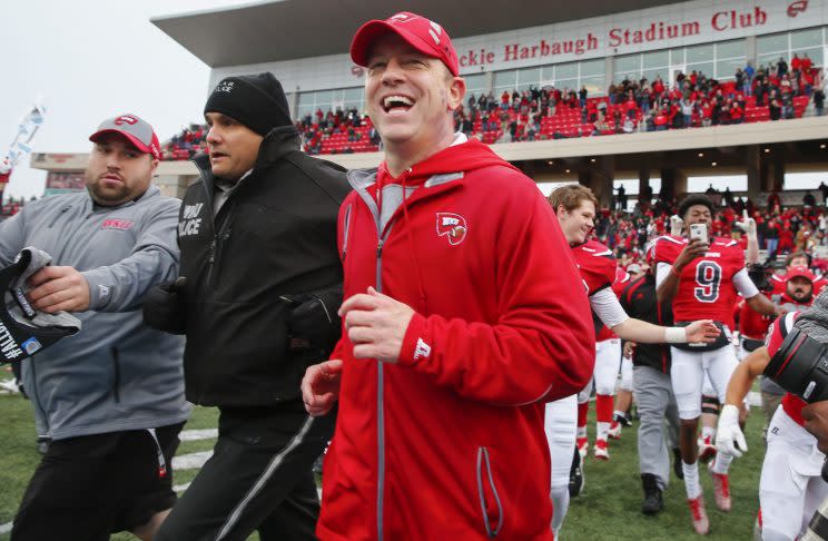 Jeff Brohm leaves the field after Western Kentucky’s win over Louisiana Tech on Saturday. (Getty Images)