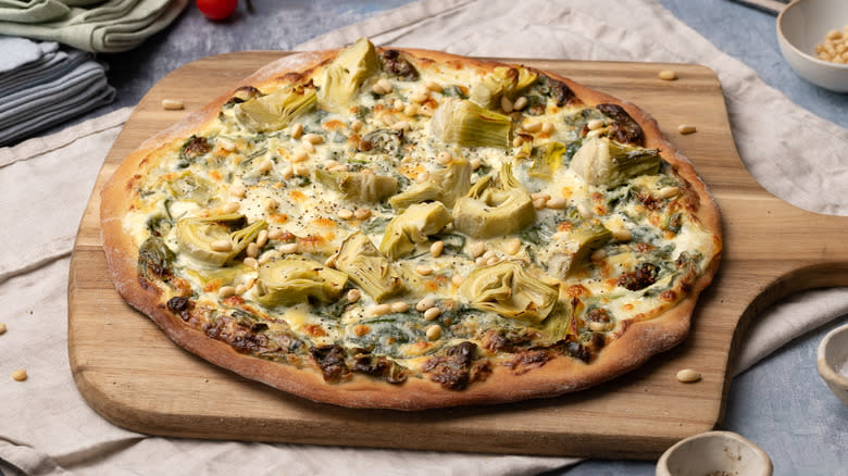 extra cheesy spinach artichoke pizza