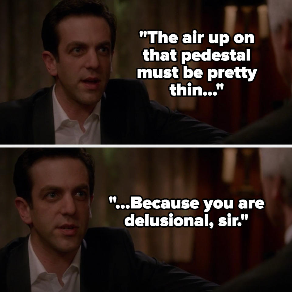 Lucas saying "The air up on that pedestal must be pretty thin, 'cause you are delusional, sir" on the newsroom