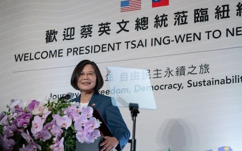 President Tsai attends a welcome banquet held by overseas Taiwanese in New York - Credit: REX