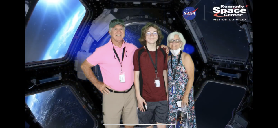 Candace, her husband, Bruce, and grandson, Rowen at a recent visit to the Space Center in Merritt Island, Florida.