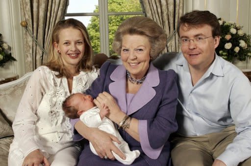 Queen Beatrix, prince Friso and princess Mabel pose at the Palace Huis ten Bosch on April 24, 2005 with baby countess Luana. Dutch prince Johan Friso, who died on Monday 18 months after a skiing accident left him brain-damaged, was always regarded as an outsider who preferred to follow his own path rather than royal protocol